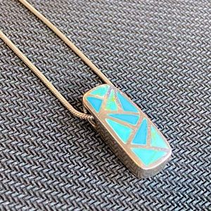 Turquoise and Sterling Silver Mosaic Pendant Necklace (with Chain)
